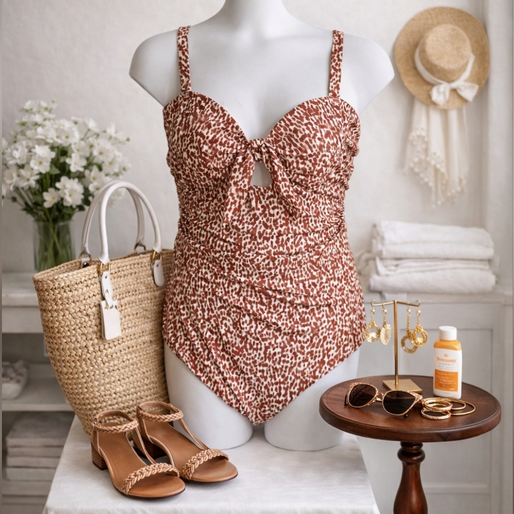 Old Navy Brown Animal Print One-Piece Swimsuit | Plus Size 3X